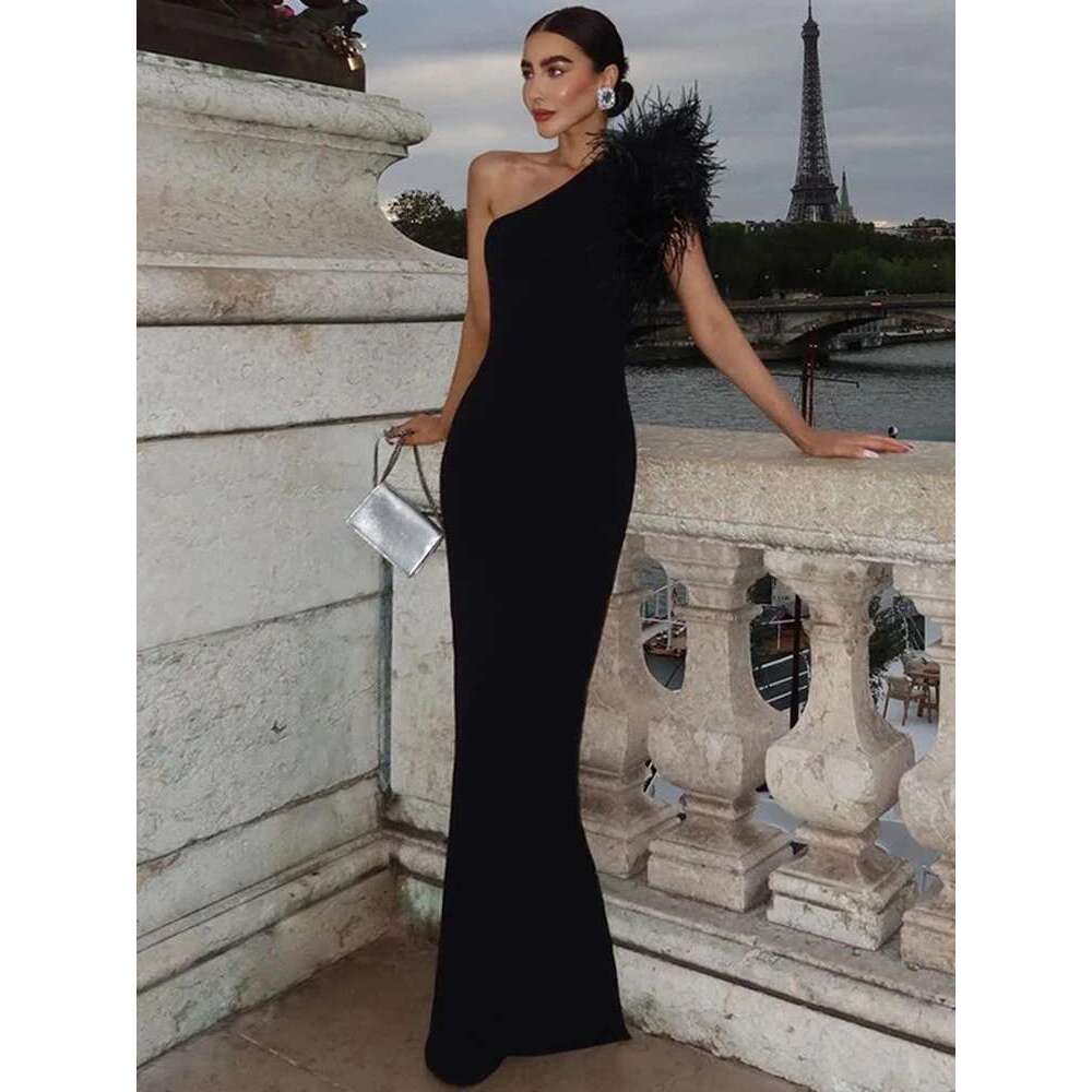 Dulzura Black Sleeveless One Shoulder Maxi For Women Bodycon Sexy Party Elegant Long Dress Birthday Evening Outfit