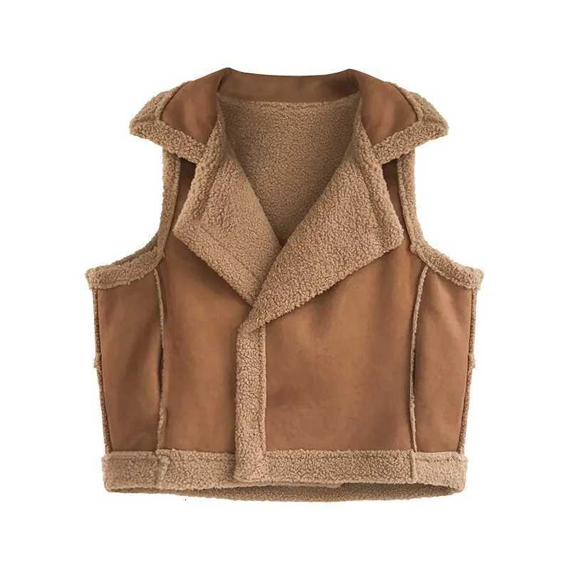 Womens Suede Shearling Vest Sleeveless Oversized Faux Shearling Jacket for WomenT251129