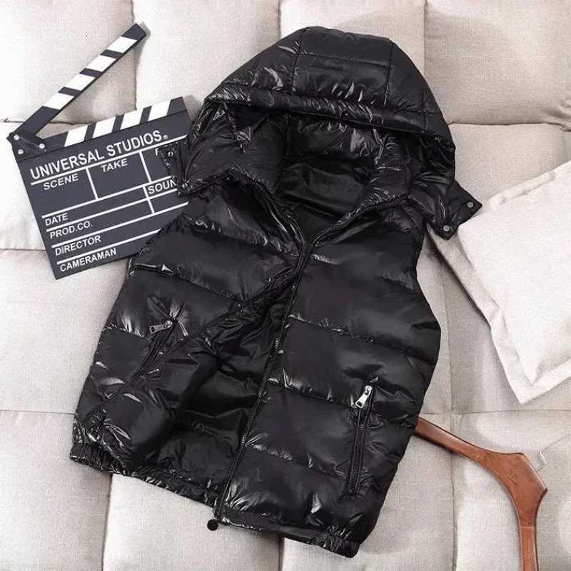 Men Hooded Sleeveless Puffer Jackets New Winter Goose Down Vests Coats Quality Male Shiny Casual Down Coats Unisex Winter CoatsT251129