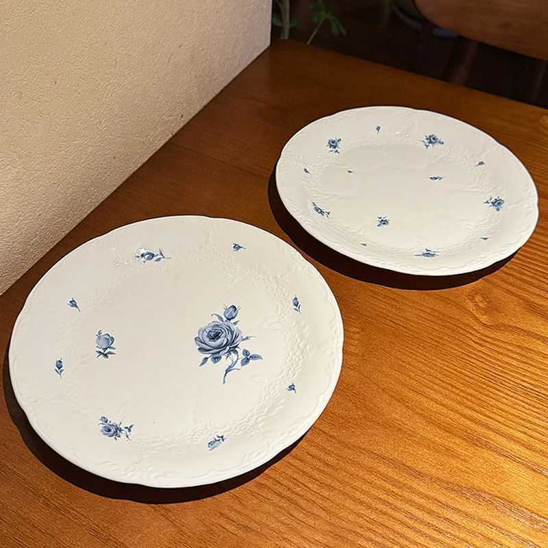 Luxury Exquisite Blue Dinner Plates Household Patchwork Floral Ceramic Disc Nordic Style Underglaze Colour Western Tableware Y251129