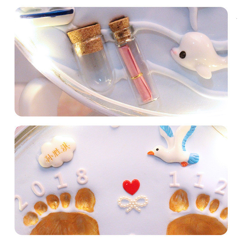 Newborn Hand and Foot Prints Mud Fetus Hair Souvenir DIY Baby Hand and Foot Prints Hundred Days Full Moon Year Old Gift 211028