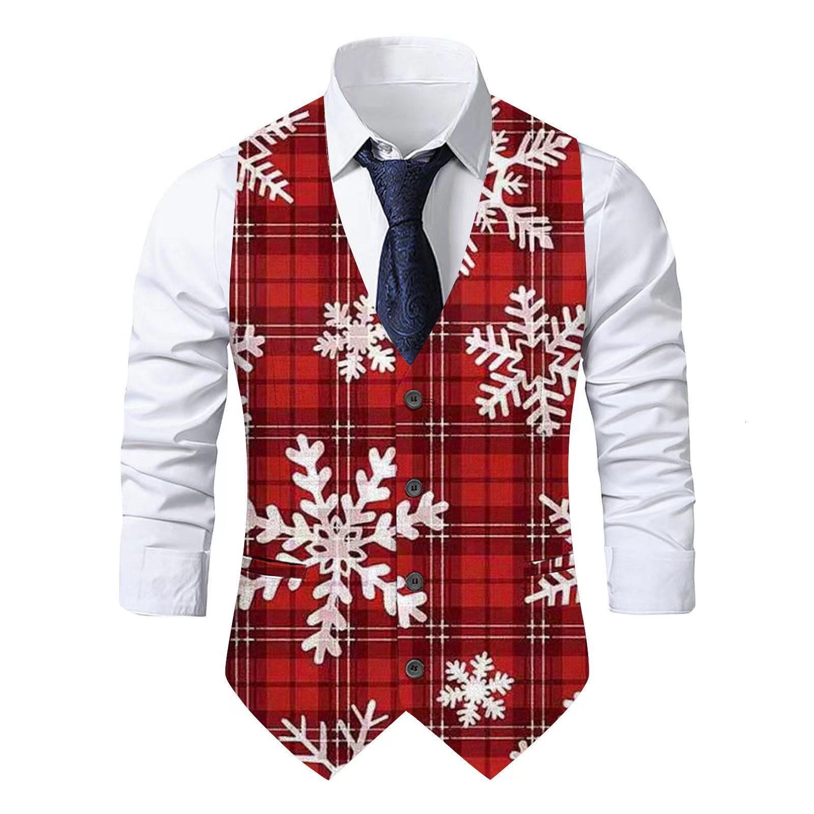 2023 Mens Christmas Random Print Suit Vest Party Gentleman Style Slim Fit Trendy