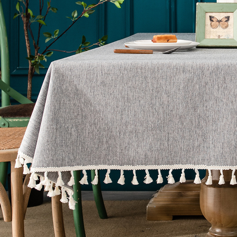 B427 cotton and linen tablecloth waterproof and oil-proof washable solid color dining cloth restaurant coffee table rectangular tassel tablecloth