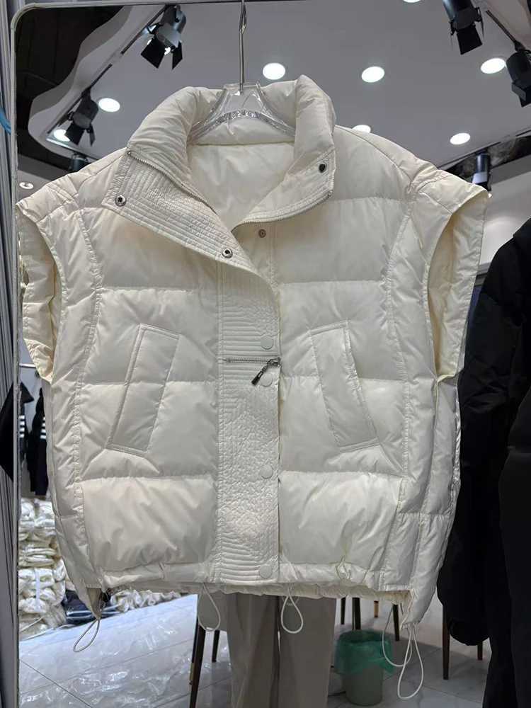 Autumn Winter Stand Collar Warm Puff Down Vest Women Sleeveless White Duck Down Vest Female Double Zipper Thick Waistcoat CoatT251129