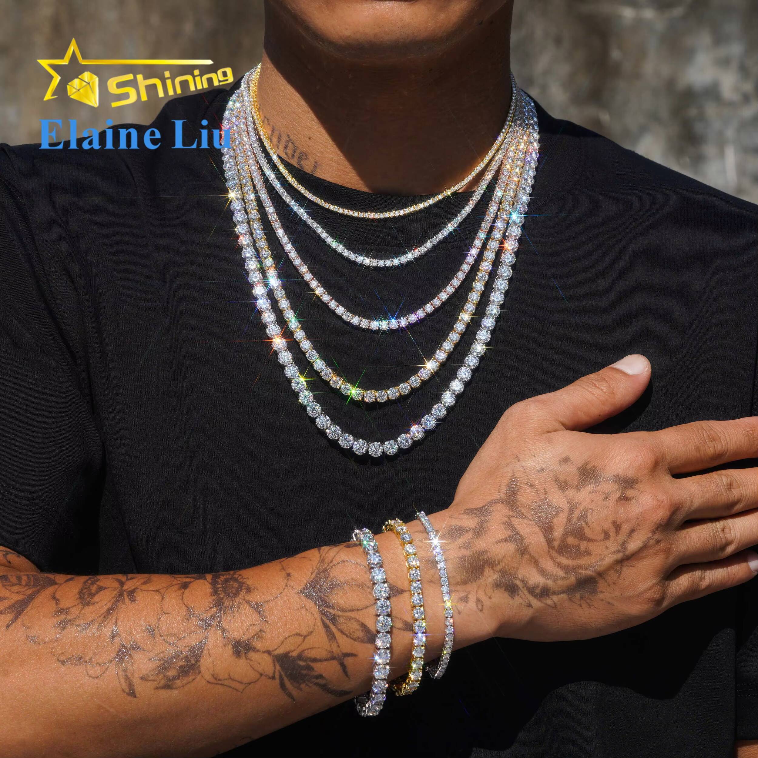 Factory Direct Price Iced Out 2mm 3mm 4mm 5mm 6mm VVS Silver 925 Hip Hop VVS Moissanite Lab Diamond Tennis Chain