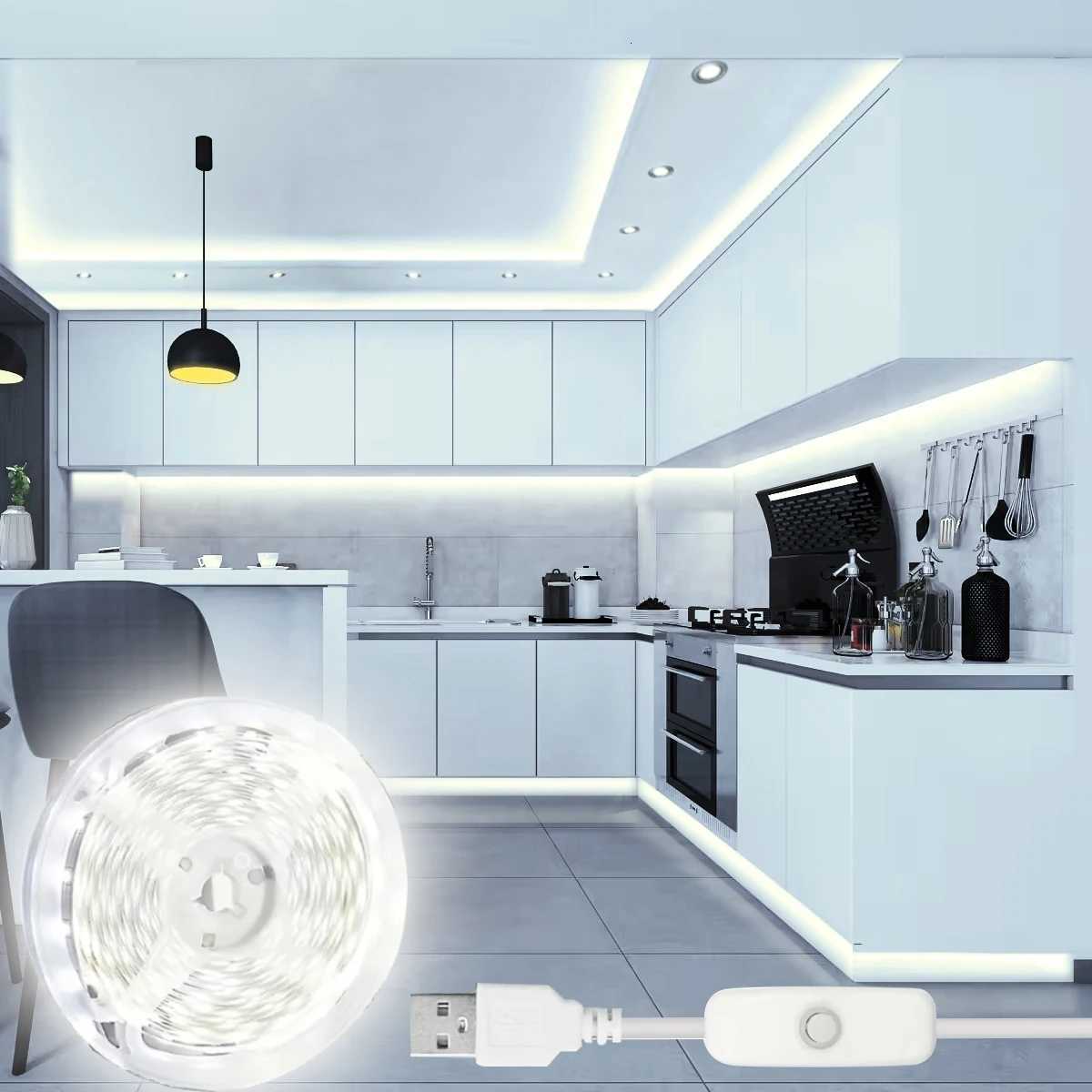 5V USB LED Strips SMD2835 White Warm Under Cabinet Lights Strip TV Background Lighting Tape Home Decor LED Flexible Ribbon Tape M251129