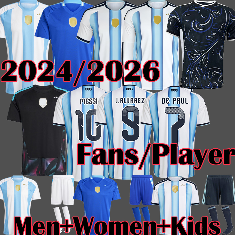 2026 Argentina soccer JerseyS ALVAREZ Fans player version DYBALA MARTINEZ Maradona football shirt copa Kit Men women Kids sets MESSIS uniform di maria 3 Stars 3XL 4XL