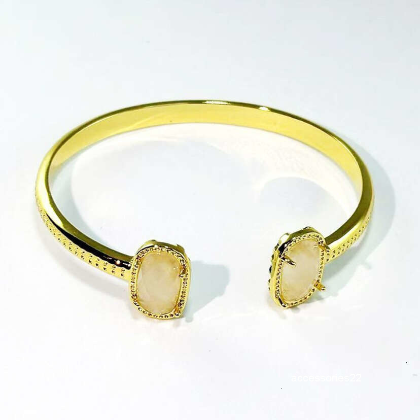 Charm Bracelets Kendricks Bracelet Scott Creative Design Oval Shaped White Crystal Tooth Stone C Shaped Open Bracelet Copper Plated Real Gold Sweet Kendricks