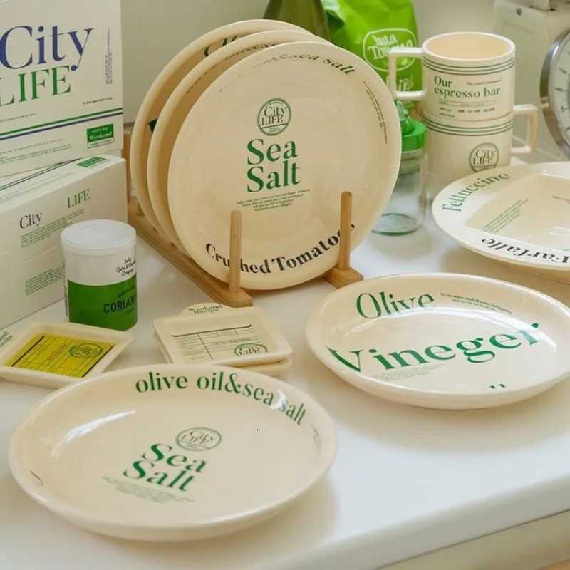 Luxury Korean Minority Letter Plate Dessert Bowl Breakfast Dim Sum Dessert High- Dinner Plates Tableware Y251129