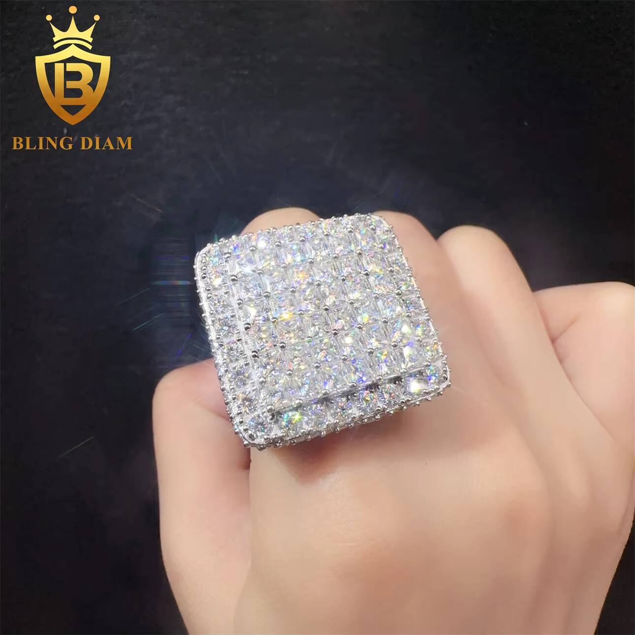 Hip Hop Custom Fine Jewelry VVS Moissanite Diamond Sterling Silver 925 Ring for Men