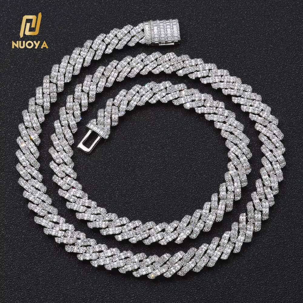 NUOYA 10mm Bling Diamond Cuban Link Chain Necklace Micro Prave Iced Baguette Zircon Custom Cuban Chain Hip Hop Jewelry