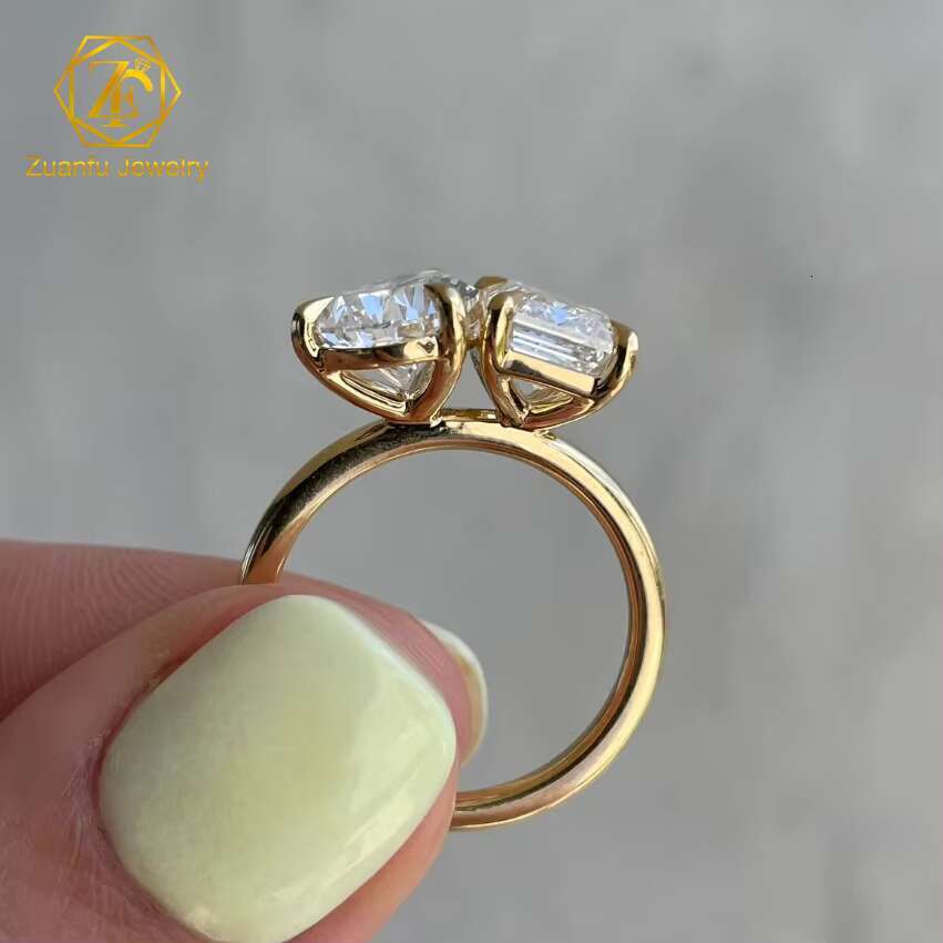 Vintage Jewelry Toi Et Moi Ring Moissanite D 3CT Emerald Cut and 2CT Pear Cut Moissanite 14K Yellow Gold Diamond Wedding Ring