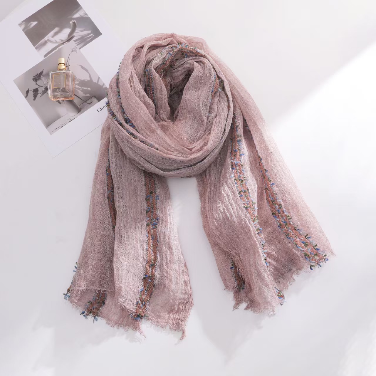 T583 literary retro style natural wrinkled scarf female high-grade special dragonfly yarn scarf female 100 cotton shawl