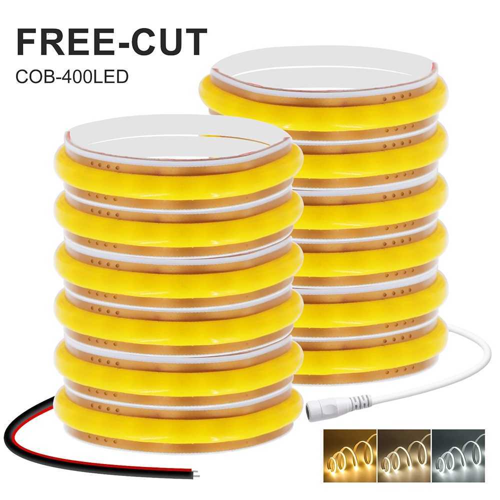 12V 24V 5mm 8mm PCB COB LED Strip Light Free Cut 400LEDs Flexible Tape 3000k 6000k 4000k 05m 1m 2m 5m 10m 20m Linear Lighting M251129