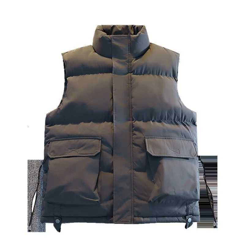 2025 Winter Men Down Waistcoat Fashion Simple Solid Color Pocket Zipper Male Vest Cold-proof Stand Collar Sleeveless Man CoatT251129