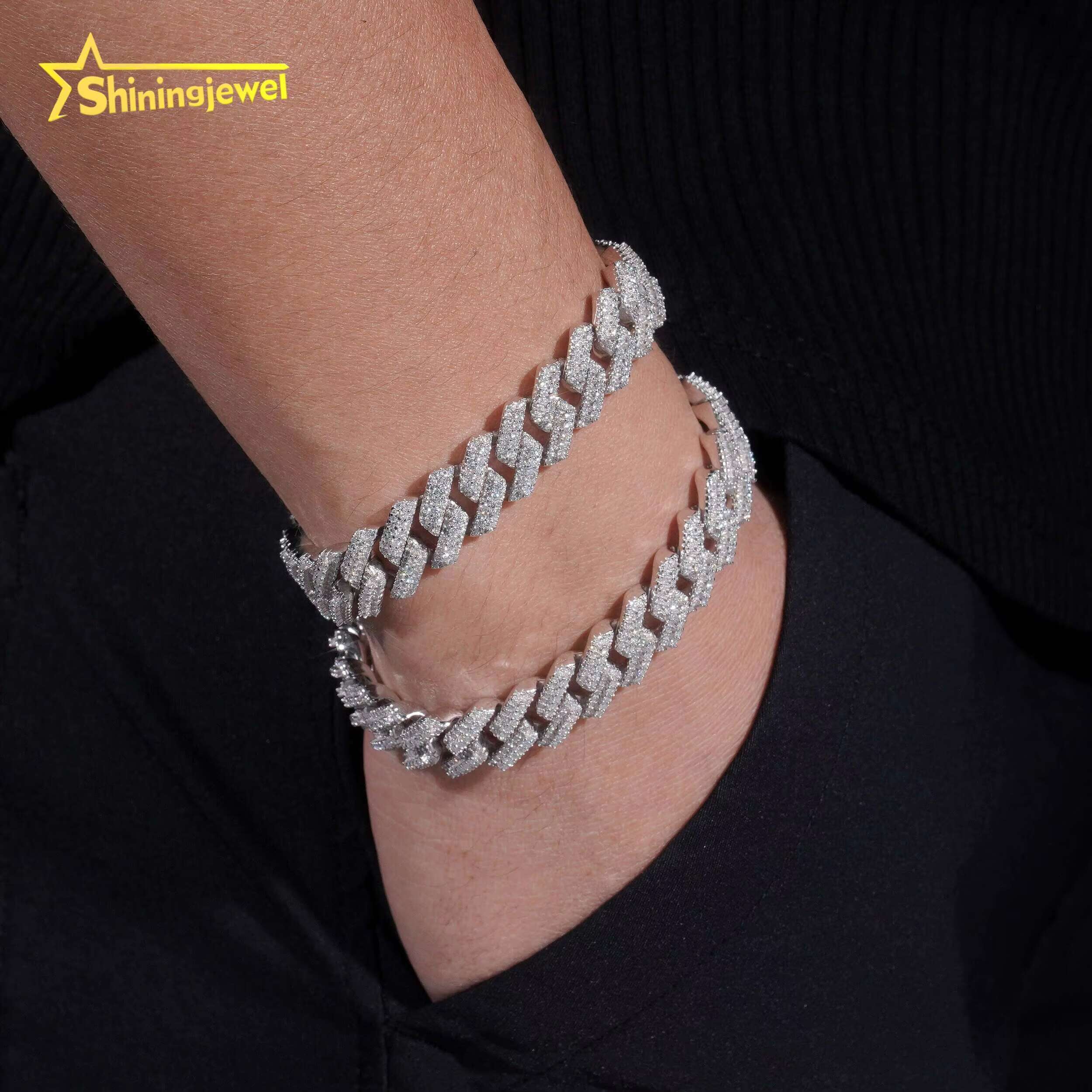New Design 12.5MM Width Moissanite Cuban Bracelet Hip Hop Jewelry Custom Iced Out Moon Style Moissanite Bracelet for Men