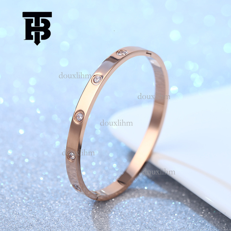 TB BHULAMTE Designer Fashion Titanium Steel Bracelet Luxury Simple Elegant High End Diamond Set Shining Ins Non Fading Rose Bracelet Jewelry Can Take  - view 4