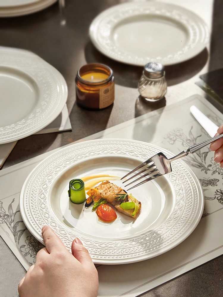 Luxury French steak dinner plate Deluxe sense light luxury household ceramic pasta plate kitchen cutlery Y251129
