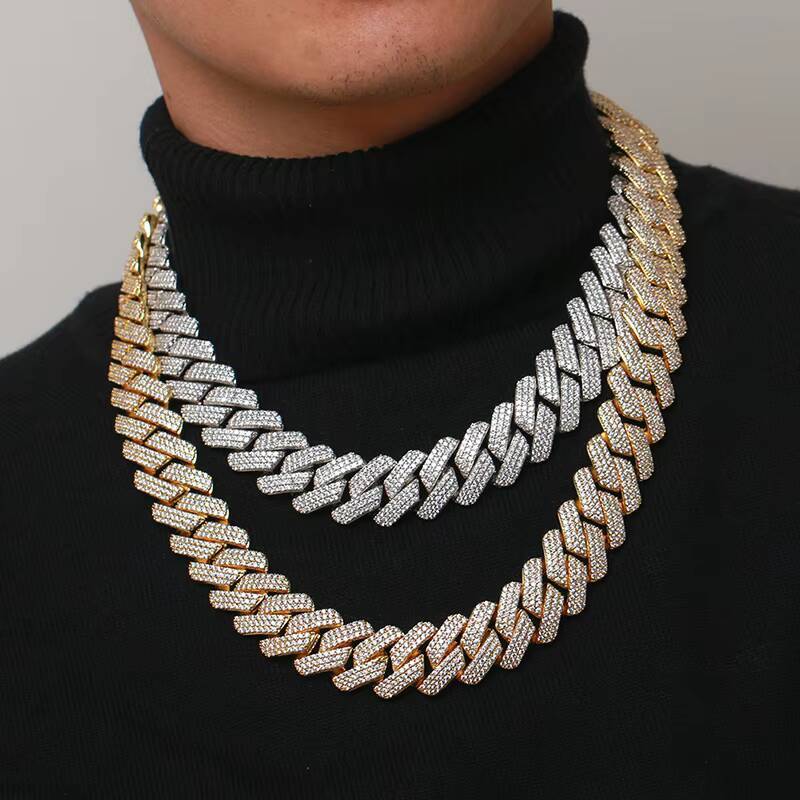 20mm Diamond Shape Thick Hiphop Bling 925 Sterling Silver 3 Rows Moissanite Stones Cuban Chain