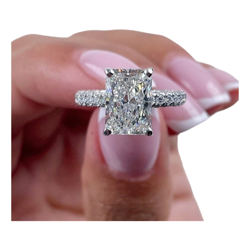 Jewelry 18K White Real Gold Ring For Women 2.0 Carat Radiant Cut Luxuery Pave Lab Diamond Engagement Wedding Womens Ring