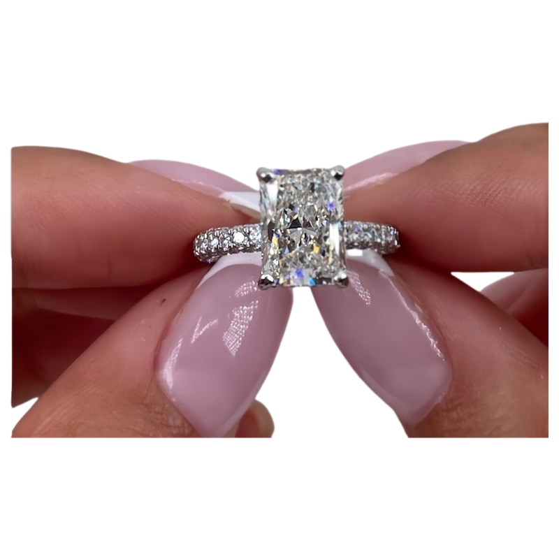 Jewelry 18K White Real Gold Ring For Women 2.0 Carat Radiant Cut Luxuery Pave Lab Diamond Engagement Wedding Womens Ring