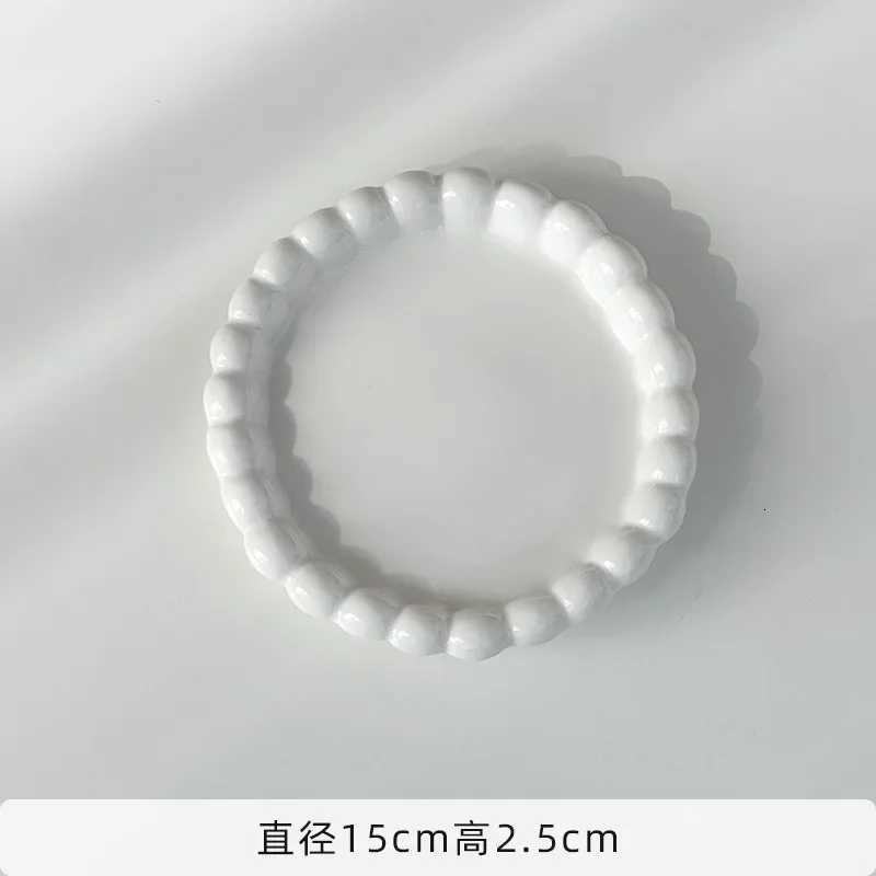 Luxury White/w Beads Ceramic Plate Round Tableware Main Dish Western Food Decorative Plate Kitchen Utensils Cake Decorative Tray Y251129