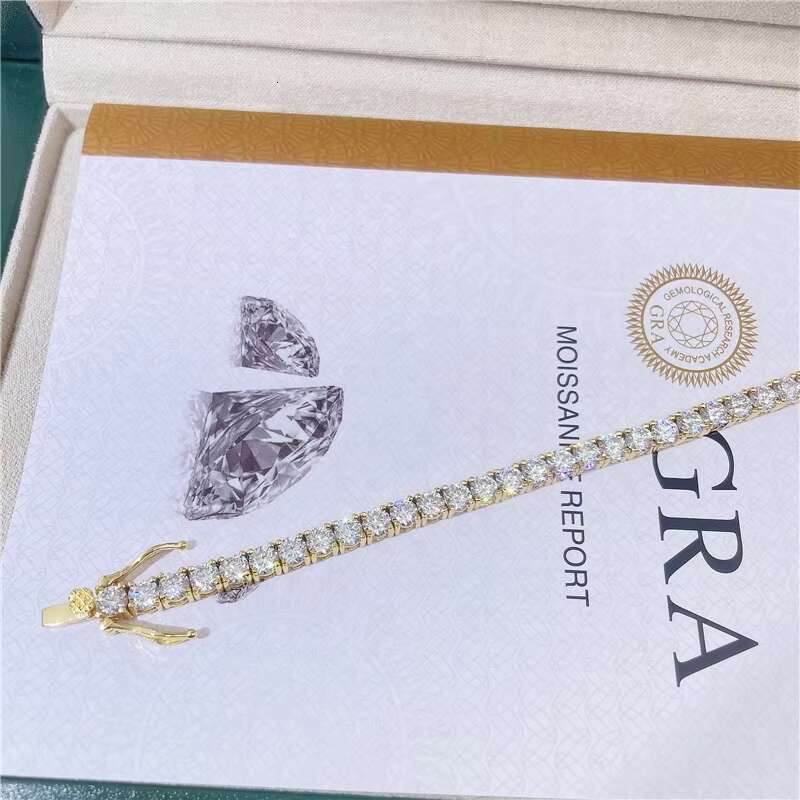6.5MM Round VVS Moissanite Necklace 8 Iced Out Moissanite Diamond Mens Womens 18K Solid Gold Tennis Chain Bracelet
