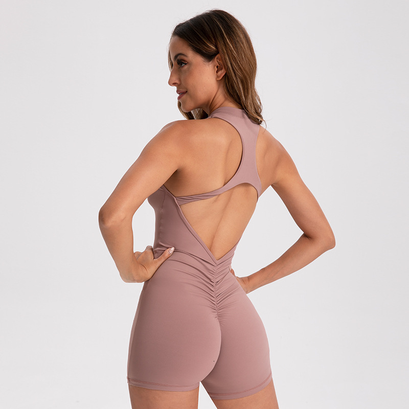 Pilates Peach Hip Fitness jumpsuit for women summer style tight fitting hip lifting empty back sports jumpsuit yoga suit 250220