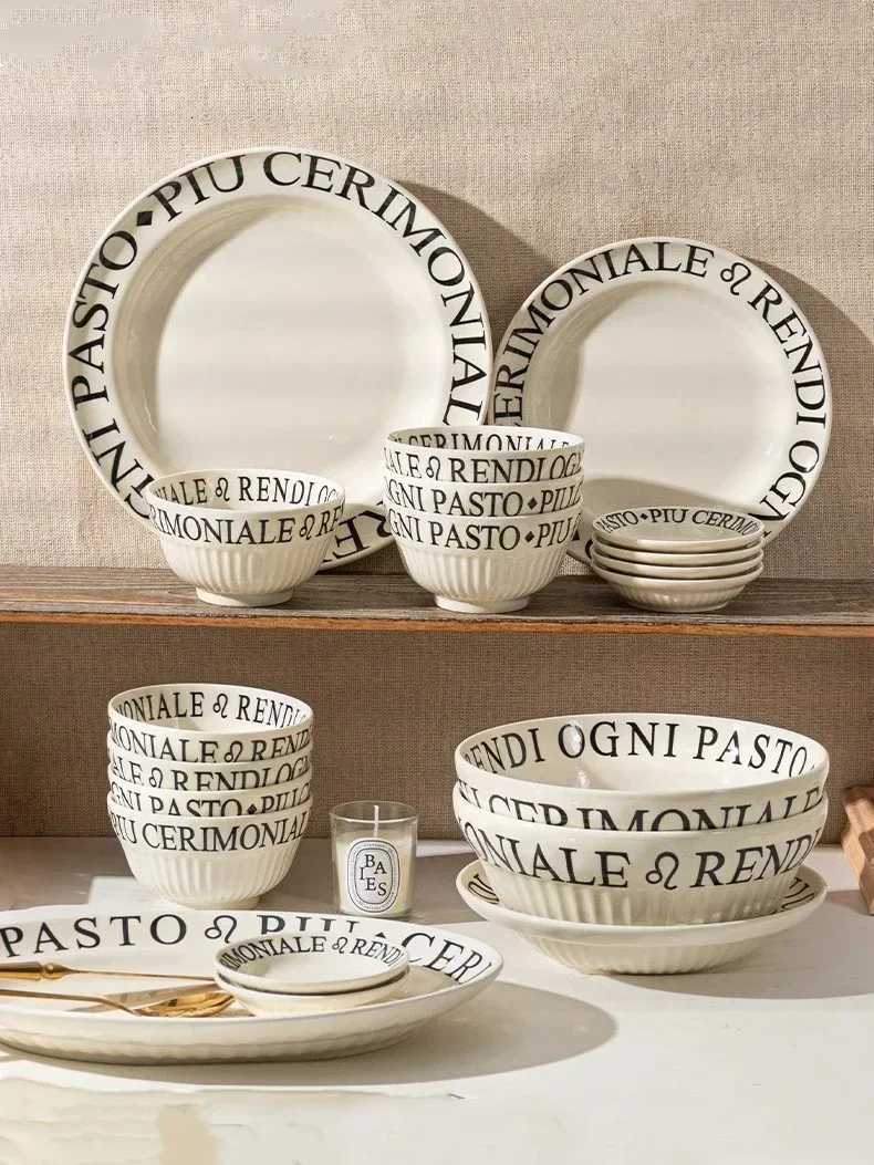 Luxury French Alphabet Ceramics Tableware Western Cuisine Steak Main Dish Plate Ellipse Dish Salad Bowl Spoon Kitchen Porcelain Set Y251129