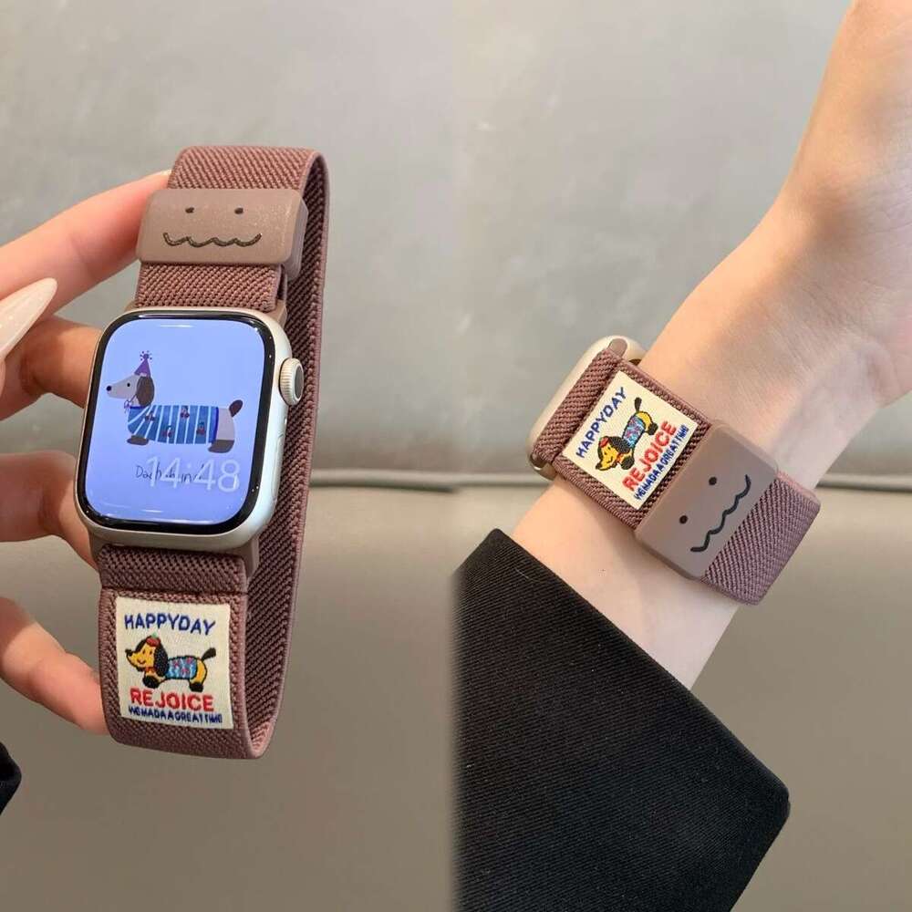 Compatible with iWatch 10 Strap Cute Dachshund Graffiti Plain Magnetic Buckle Apple Watch 9 8 iPhone 17 16 15 14 13