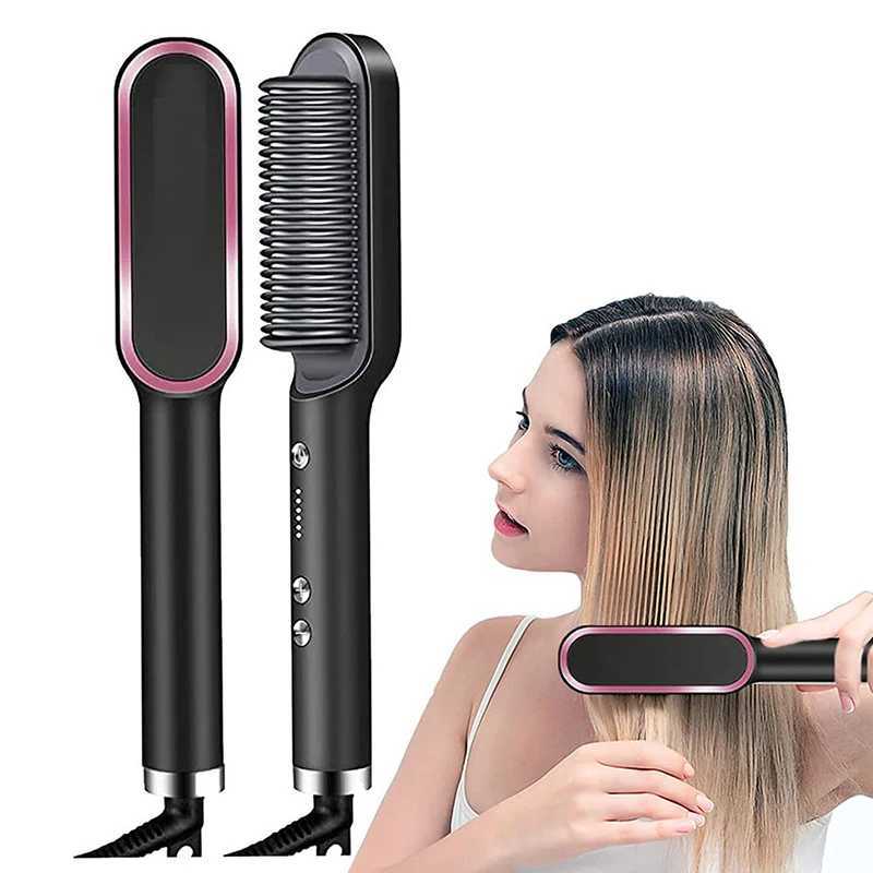 2 In 1 Hair Straightening Brush Negative Ion Hair Straightener Heating Comb Multifunctional Stying ToolT251129