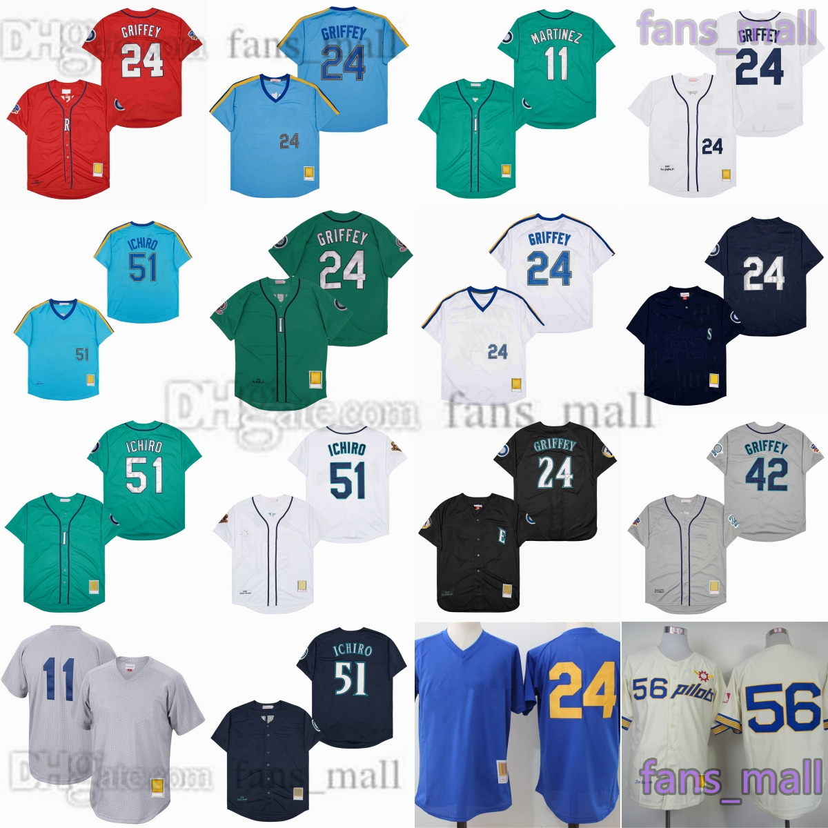 1995 Throwback Baseball 24 Ken Griffey Jersey Vintage 51 Suzuki Ichiro Edgar Martinez Nelson Cruz Jim Bouton Jerseys Breathable Sport Shirts