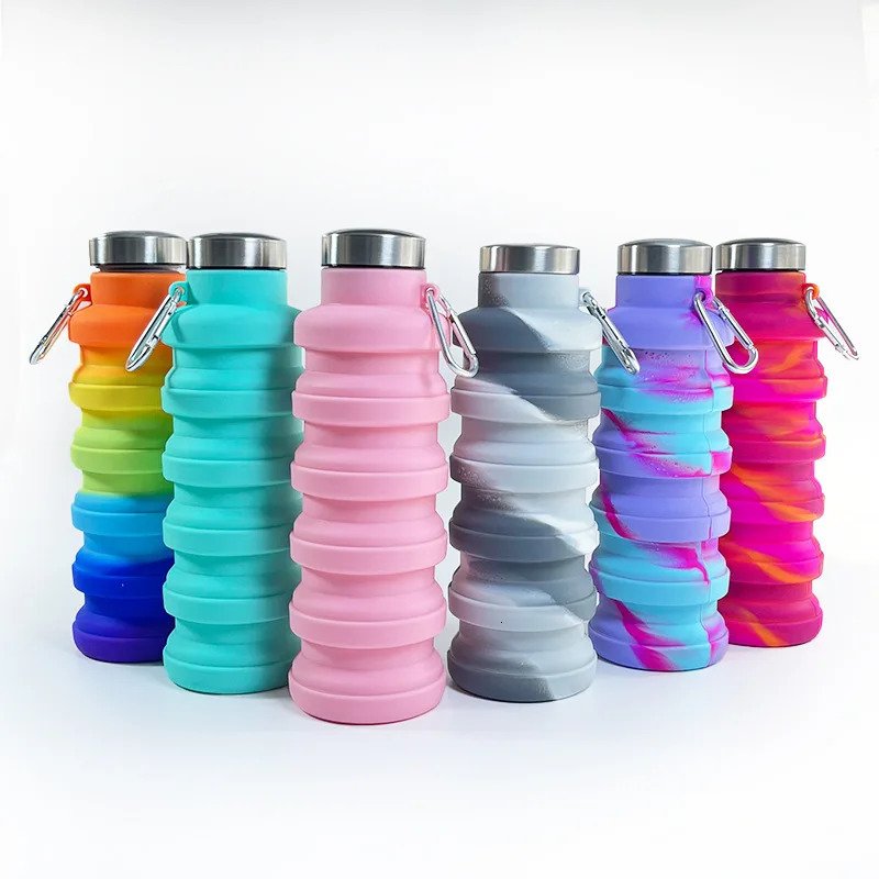 1pc Collapsible Silicone Water Bottle Reuseable BPA Free Foldable BottlesPortable Hiking Cup For Outdoor Mountaineering Tour Z260202