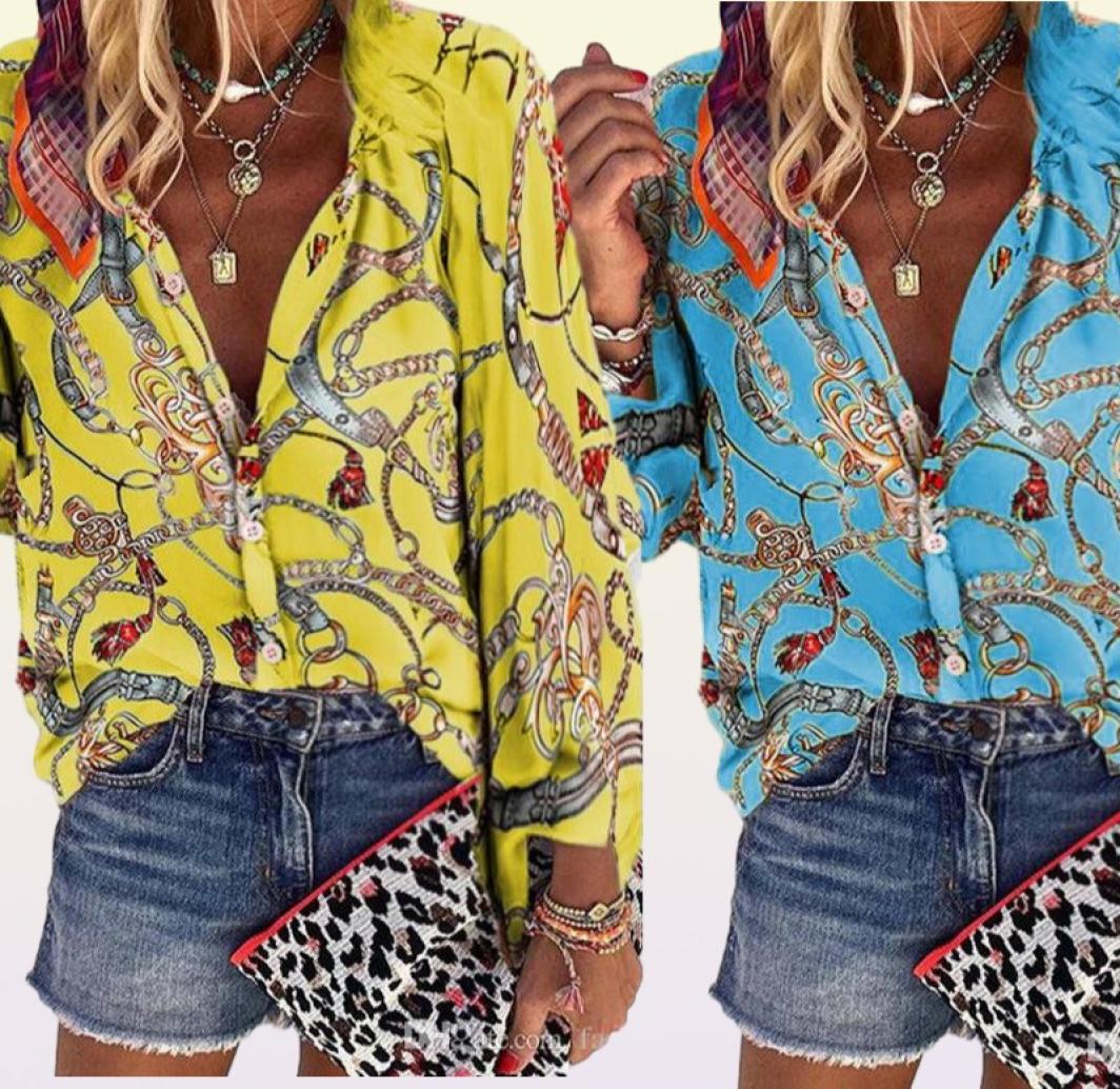 Brand Designer Designer Chain Printed Womens Shirts Fashion Plus Size Long Sleeve Blouses Casual Single Breasted Womens Tops2124576