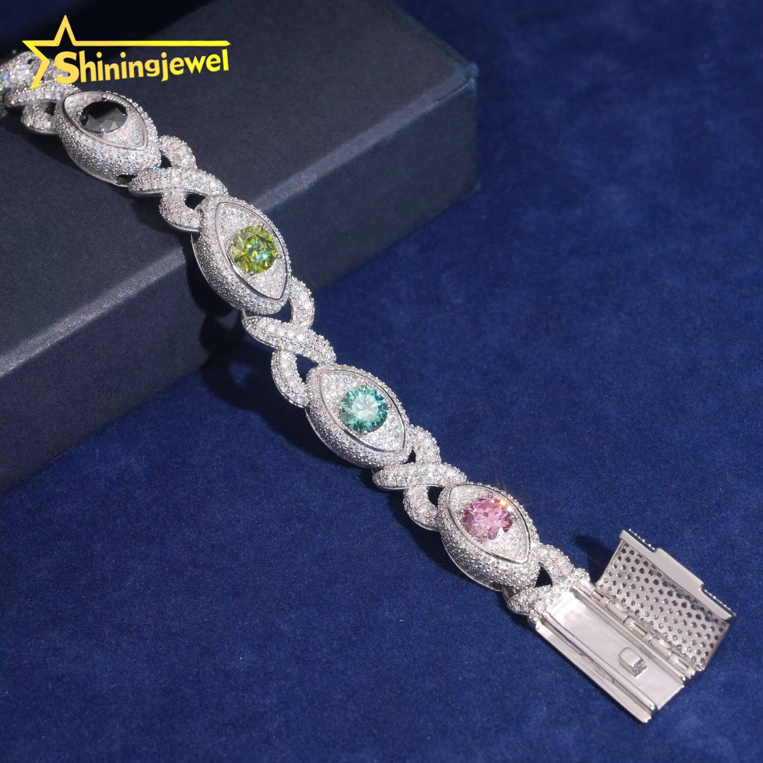 13mm Color Eye Cuban Bracelet 925 Silver Hot Sale Moissanite Diamond Miami Bracelet Hip Hop Jewelry Pass Diamond Tester