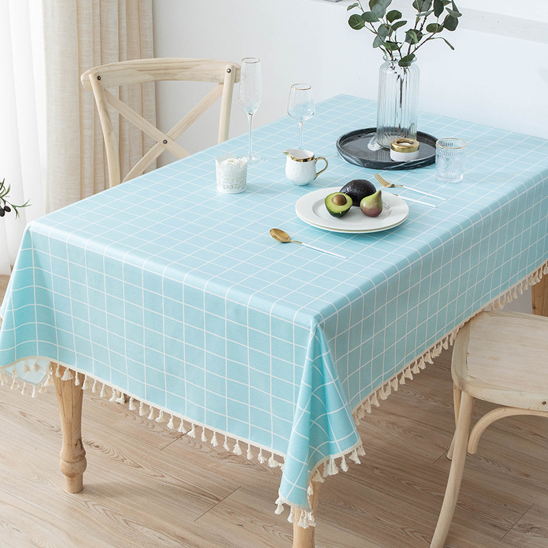 B427 cotton and linen tablecloth waterproof and oil-proof washable solid color dining cloth restaurant coffee table rectangular tassel tablecloth