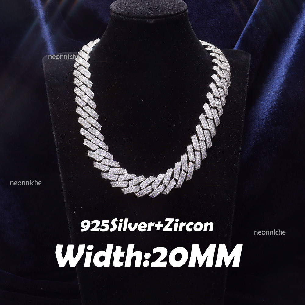 20mm Personalized Fine Jewelry Sterling Sier baguette Gold Plated Iced Out Moissanite Miami Cuban Link Chain
