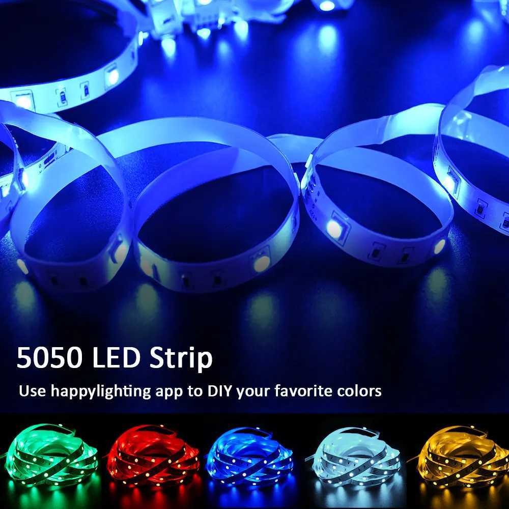 EU Plug LED Strip Light RGB Music Sync Color Changing Sensitive Built-in Mic App LED Lights DC12V Flexible M251129