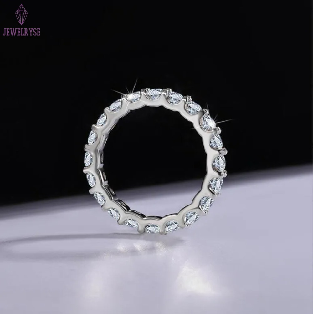 Sparkling Gorgeous Handmade Full Round Cut Moissanite Diamond Gemstones Wedding Rings Pure 100% 925 Sterling Silver Party Eternity Women Band Ring Gif