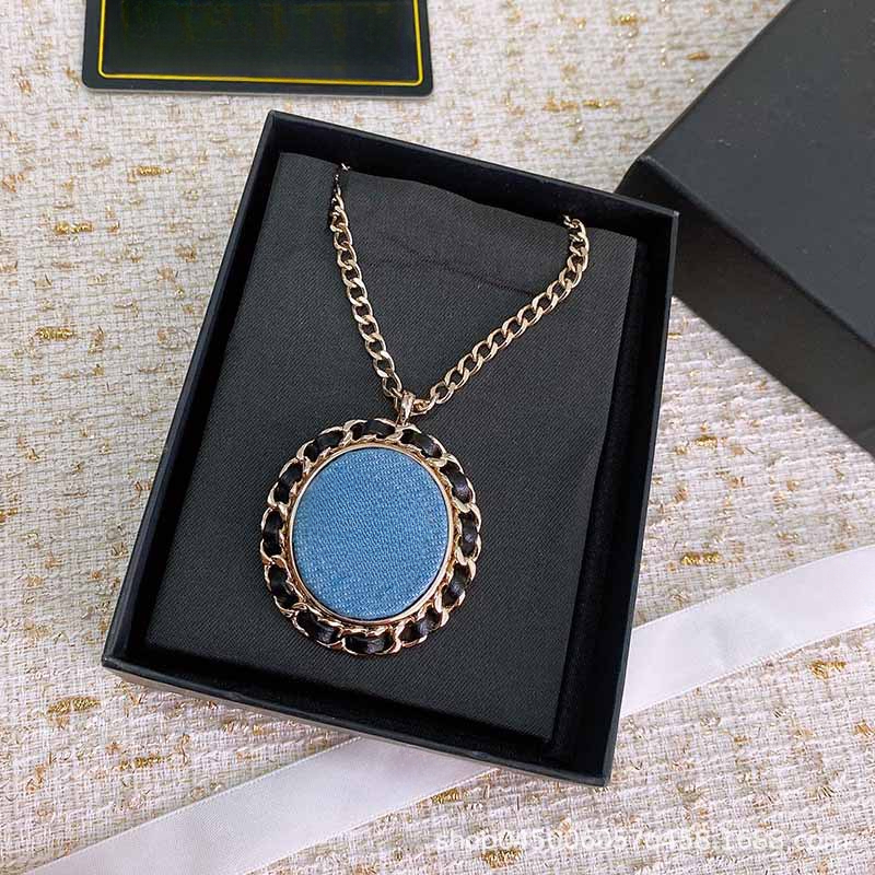 2025 new round designer necklace choker luxury retro vintage chain blue cowboy cloth chokers necklaces brooches pins earrings top grade jewelry CC