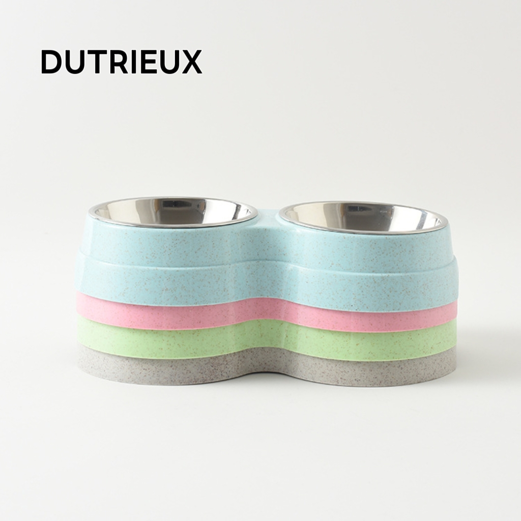 H1627 Double water bowl for pets, stainless steel dog food bowl, cat and dog water feeder in one.