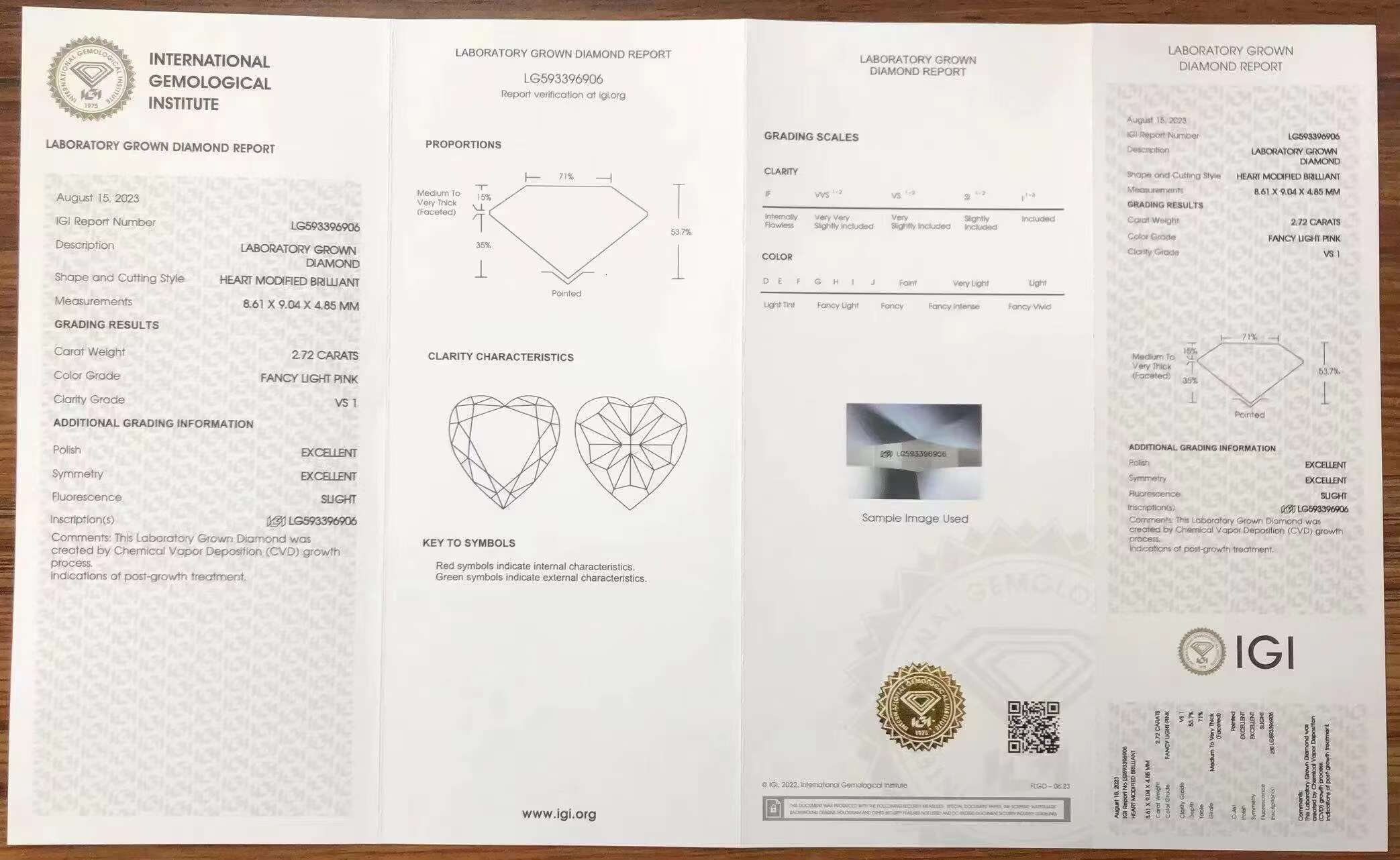 Heart Cut 2.72ct Lab Created Diamond IGI Certified Synthetic CVD/HPHT Diamond Fancy Light Pink Loose Stone Lab Grown Diamond