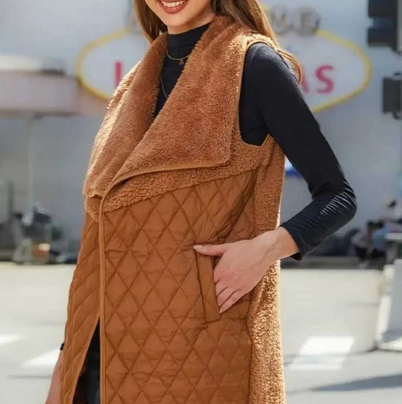 Autumn New Fashionable Versatile Womens Velvet Cardigan No Sleeve Jacket Vest Womens ClothingT251129