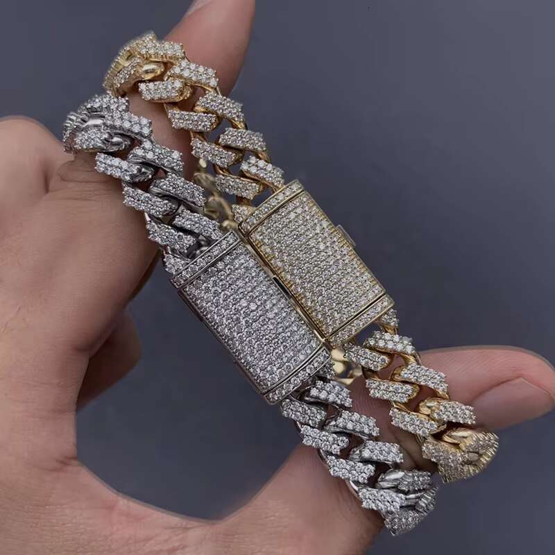 Pass Diamond Tester Vvs Moissanite Iced Out Sterling Silver Cuban Bracelet