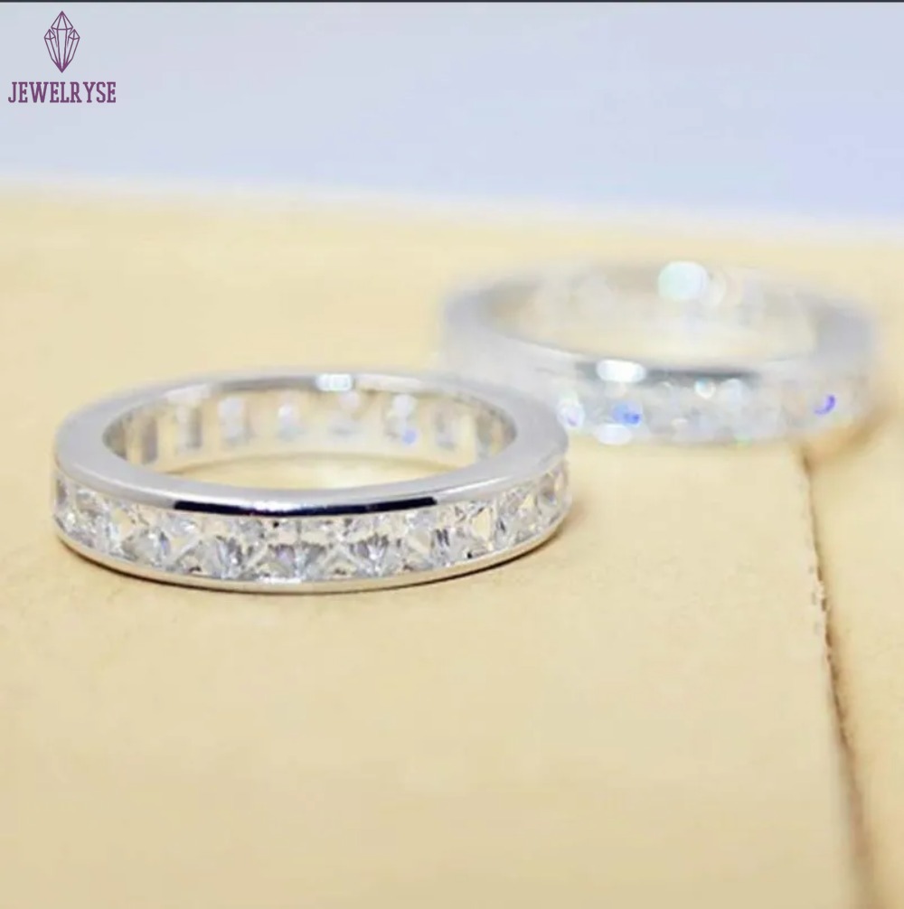 Full Princess Cut Moissanite Diamond Elegant Wedding Rings Deluxe Jewelry Real 100% 925 Sterling Silver Party Eternity Women Engagement Band Ring Gift