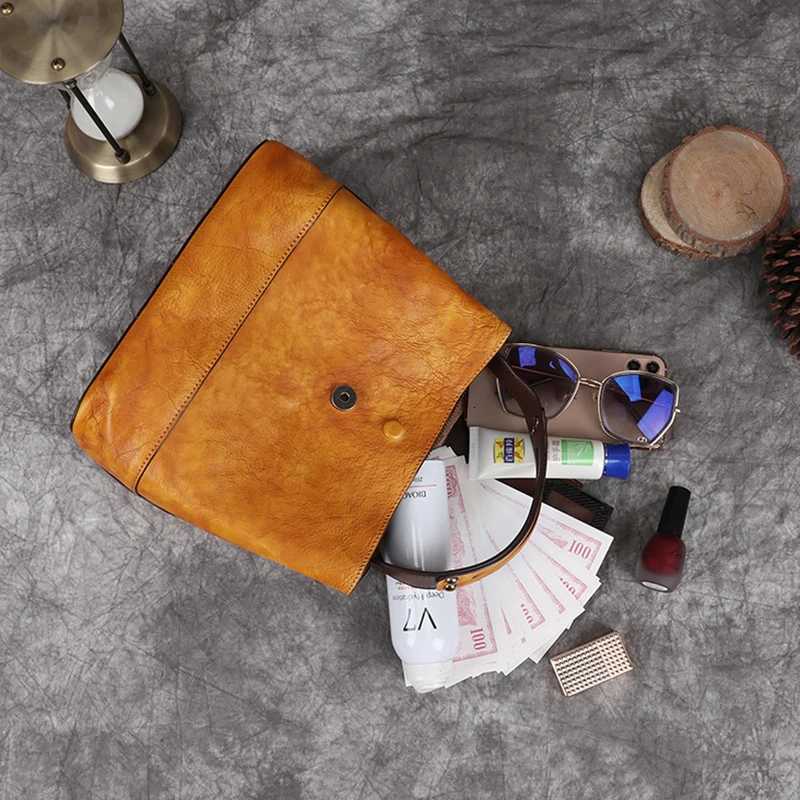 MOTAORA Womens Vintage Bucket Bag Genuine Top-Grain Leather Handmade Purse Luxury Designer Casual Office Travel Shoulder Bag K251128