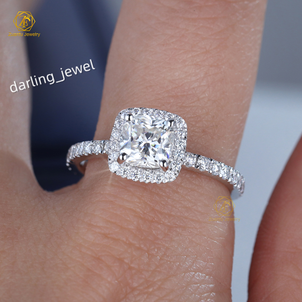 2ct Cushion Moissanite Rings Factory 14k 18k Gold Halo Ring 7X7MM D VVS1 Moissanite Engagement Wedding Ring