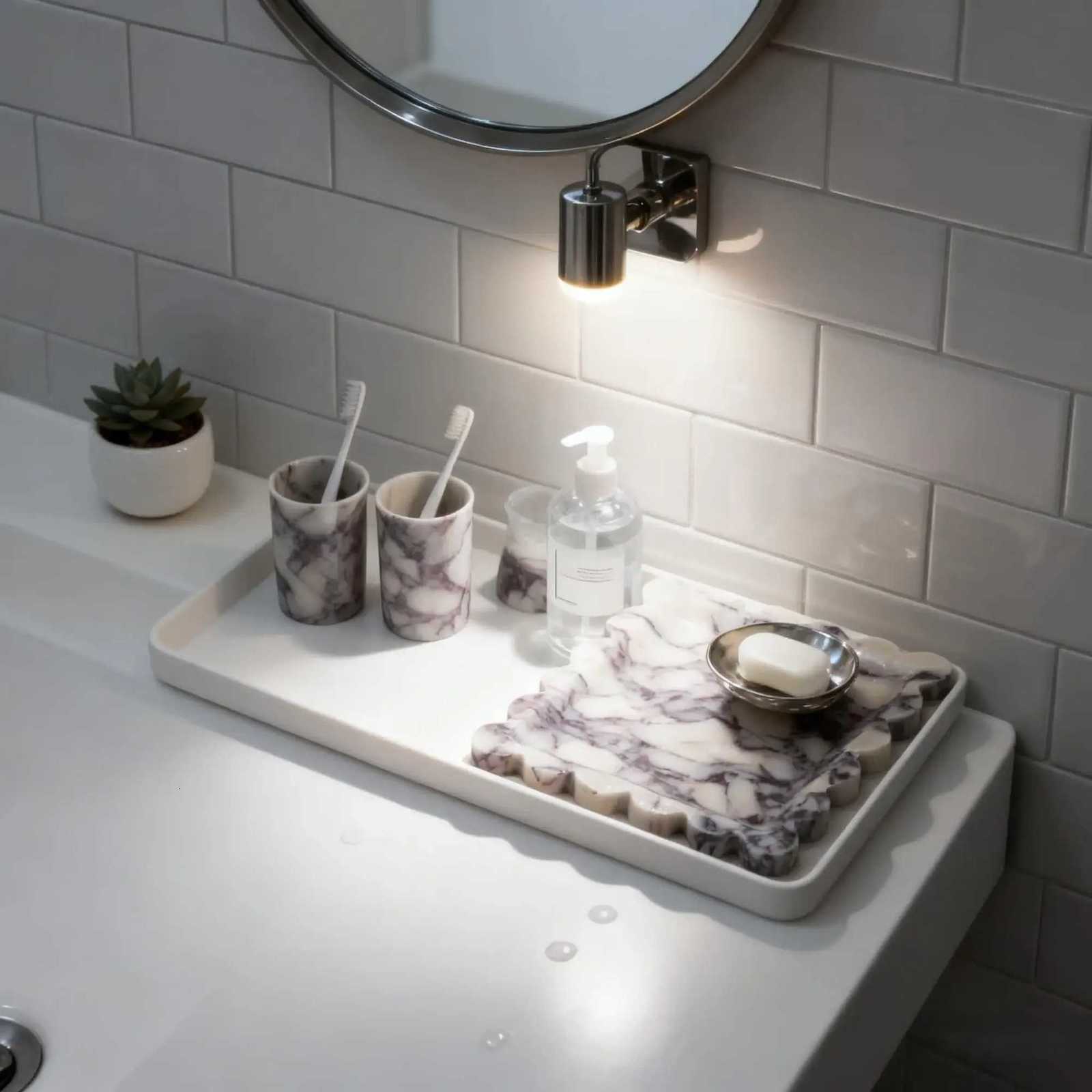 Scalloped Edge marble Tray Square Natural Calacatta Viola Stone Jewelry Organizer Dish Decorative Vanity Bathroom Storage Tray Y251129