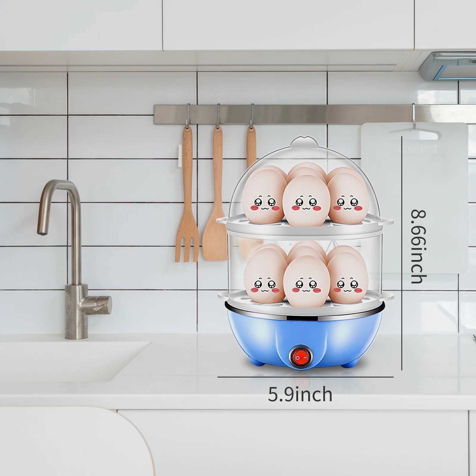 Double Layer Egg Cooker 14 Egg Capacity Hard Boiled Egg Cooker Anti-dry Electric Egg Boiler with 40mL Measuring Cup Steam C251129