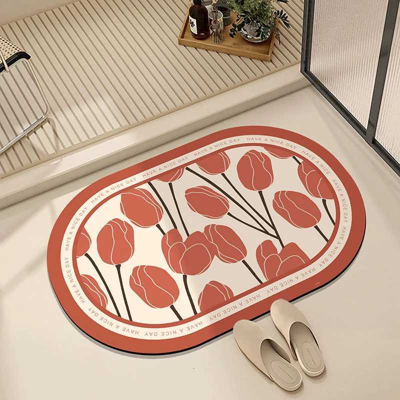 Modern simple flower diat d floor mat bathro toilet door water absorption non-slip foot mat quick drying door mat H251129